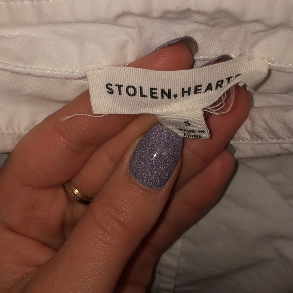 Stolen hearts off the shoulder button down - Picture 5 of 6
